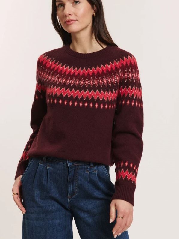 Maglione Jacquard Norvegese Aurea Bordeaux in Lana RWS