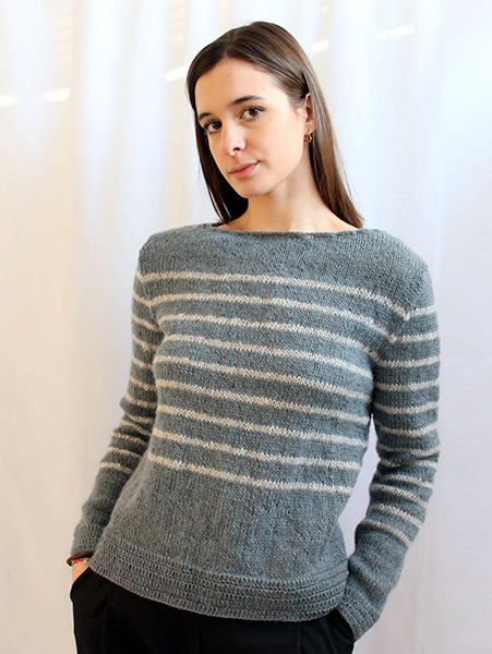 Maglione in lana fatto a mano Infinito righe color Avio