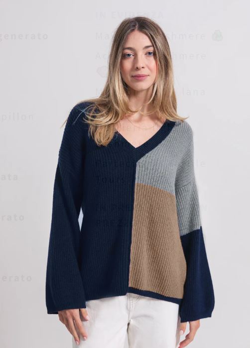 Maglione in cashmere rigenerato costa inglese Mavi blu beige grigio