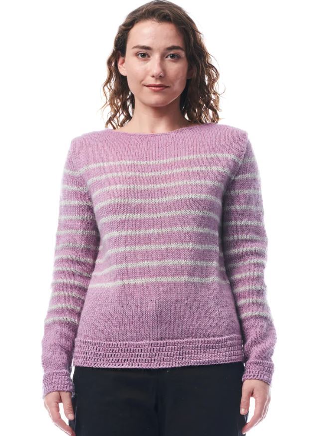 Maglione in lana fatto a mano Infinito righe color Lavanda