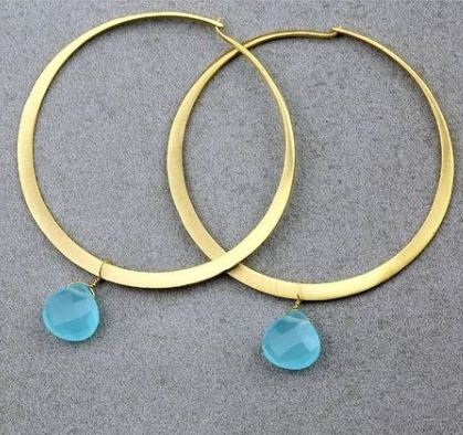 Orecchini ad anella con pendente acquamarina placcati oro - Mandum