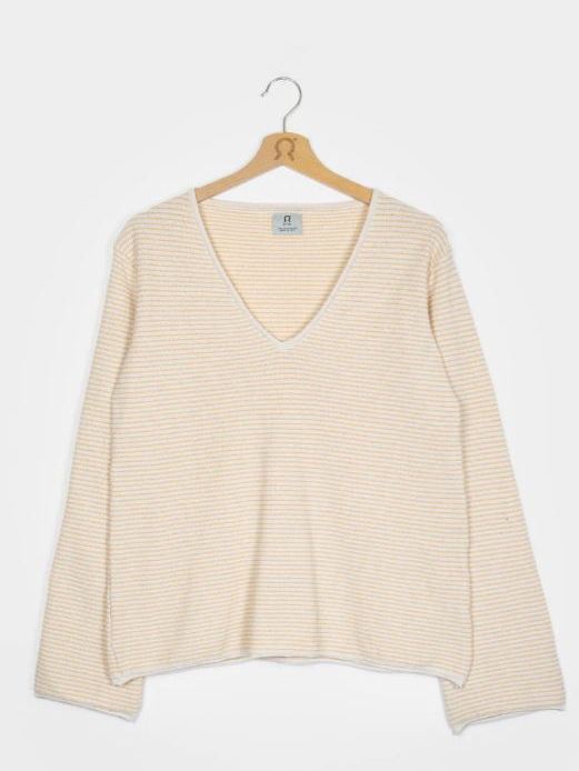 Maglia a righe cotone rigenerato MARION bianco/arancio - Rifò
