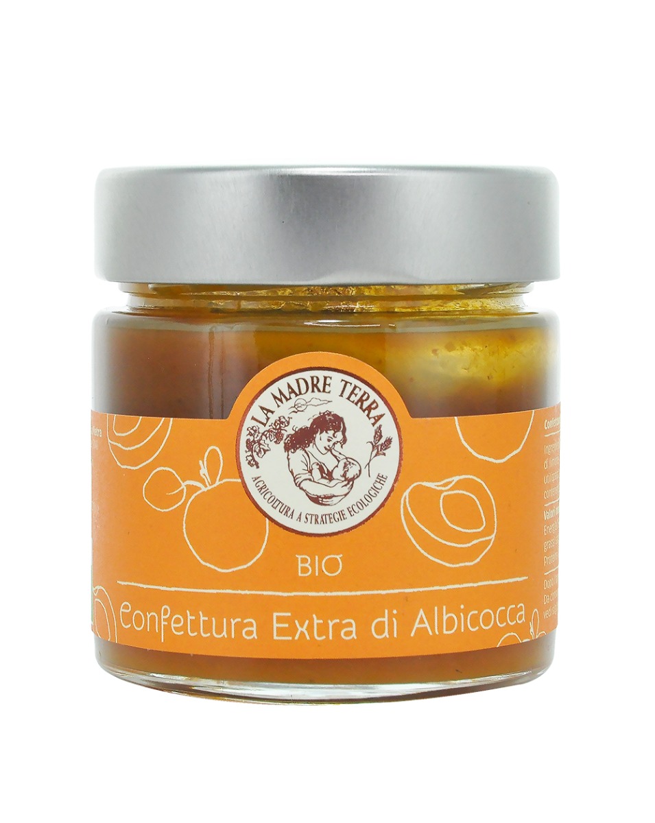 Marmellata di albicocche, confettura extra Biologica La Madre Terra in vasetto di vetro