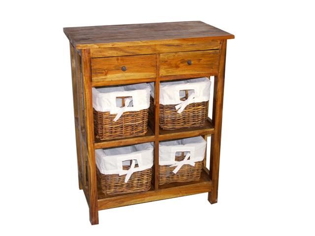 Mobile credenza in legno riciclato con 2 cassetti in legno e 4 cesti rivesititi