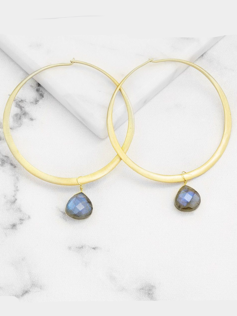 Orecchini a cerchio grandi con pietra pendente labradorite