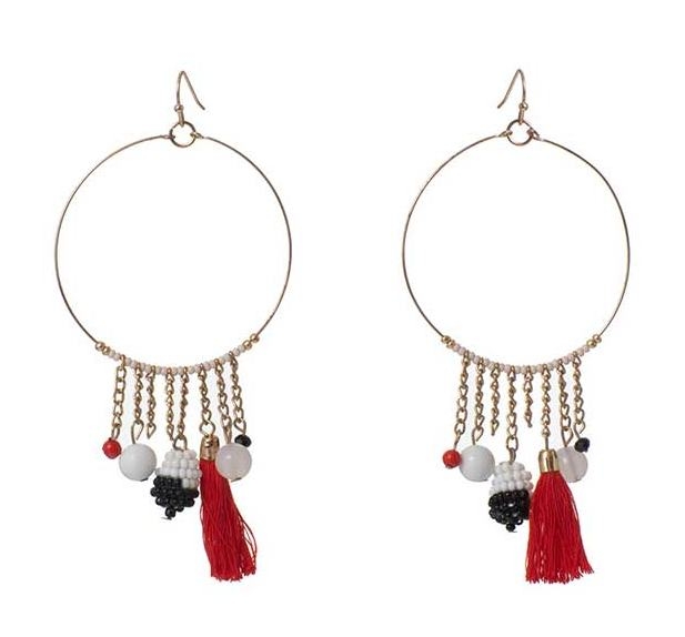 Orecchini ad anello grandi con nappine Charms in rosso e nero - On Earth