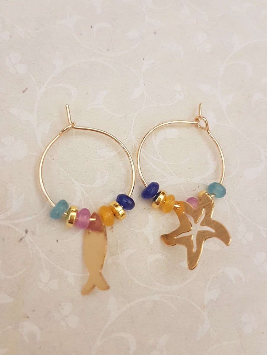 Orecchini anelline dorate tema mare multicolore