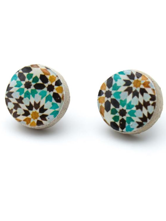 Orecchini in ceramica bottoncino maioliche Azzurro ocra Faiza