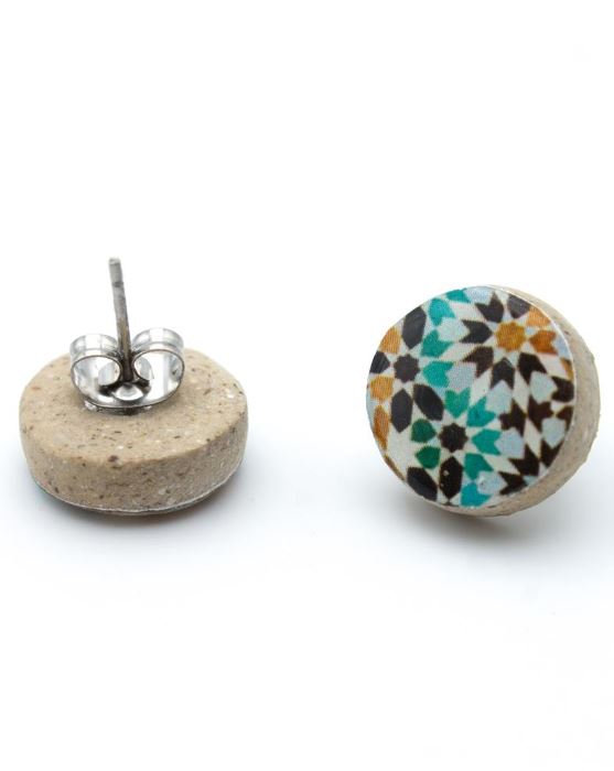 Orecchini in ceramica bottoncino maioliche Azzurro ocra Faiza