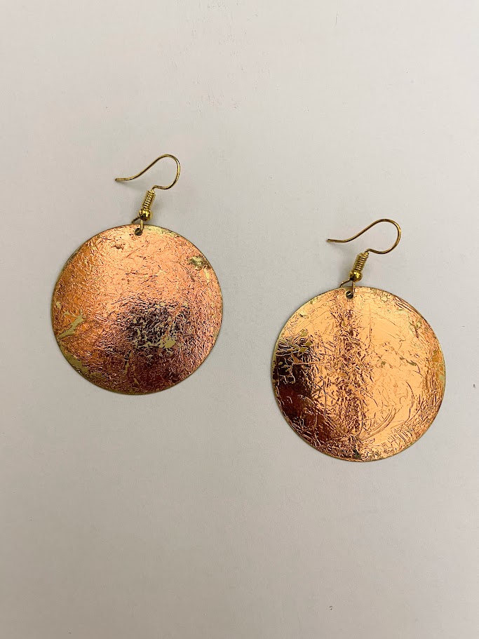 Orecchini particolari artigianali ottone spugnato rosa FOLD