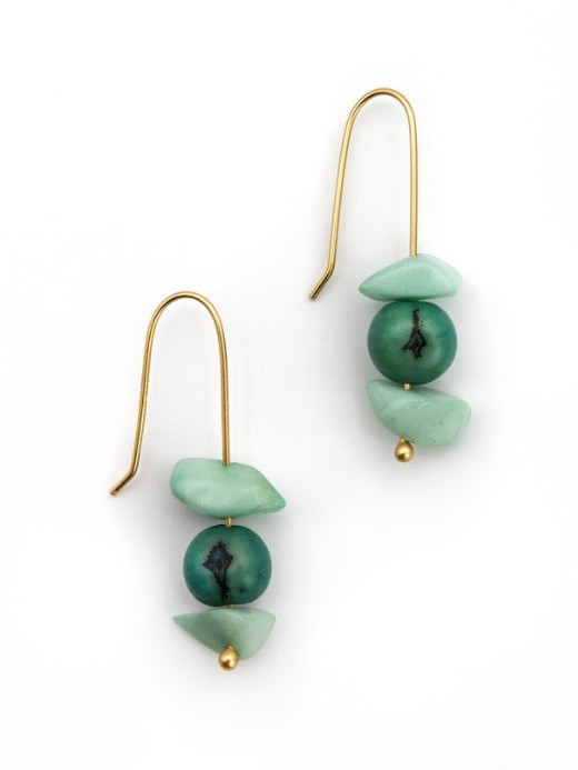Orecchini dorati pendenti con semi di tagua CORONA verde menta