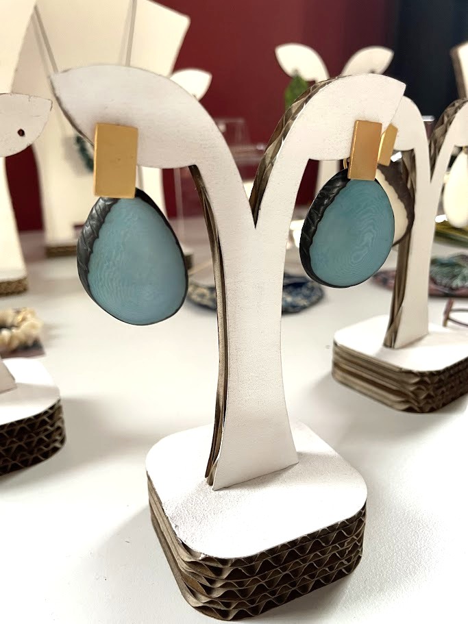 Orecchini disco di tagua Blu 