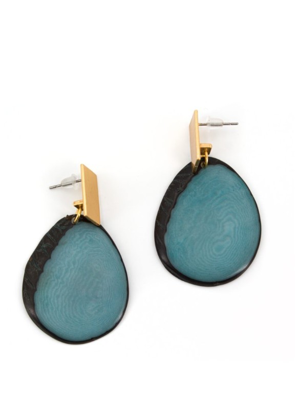 Orecchini disco di tagua Blu 