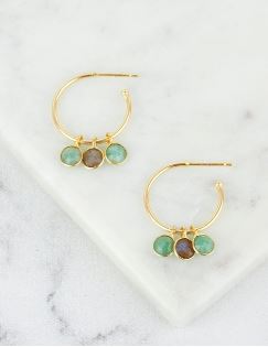 Orecchini anella a lobo con pietra amazonite e labradorite placcato oro