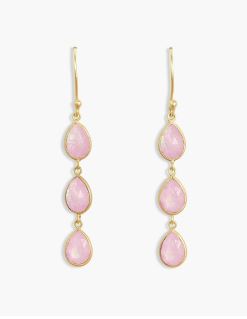 Orecchini lunghi goccia dorati con quarzo rosa Idra
