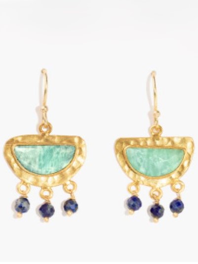 Orecchini dorati indiani con Lapis e Amazonite