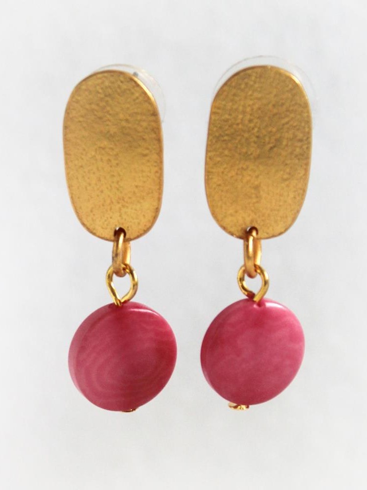 Orecchini dorati a perno Passiflora disco tagua Rosa