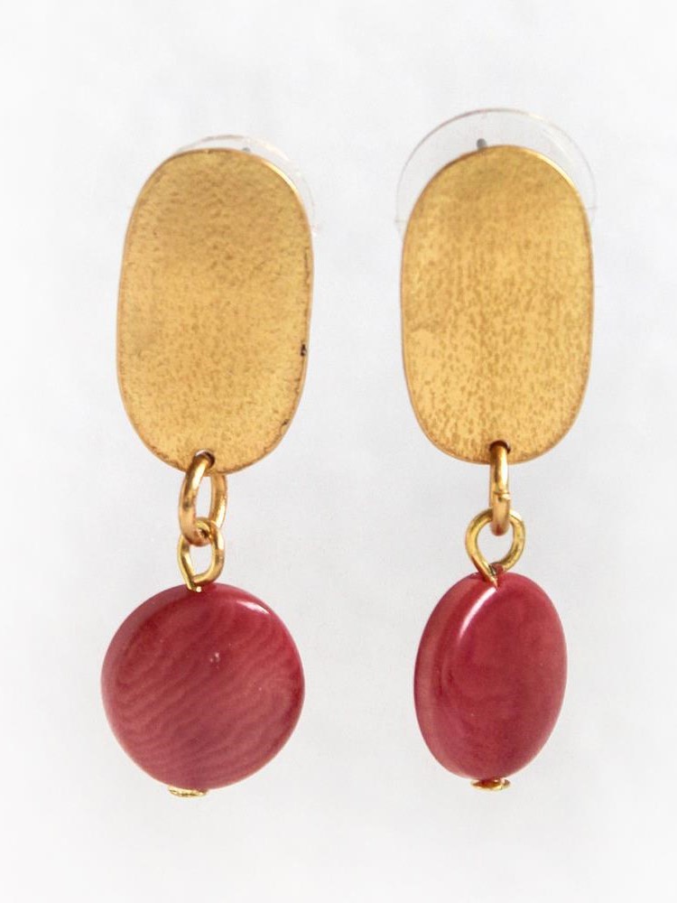 Orecchini dorati a perno Passiflora disco tagua Rossi