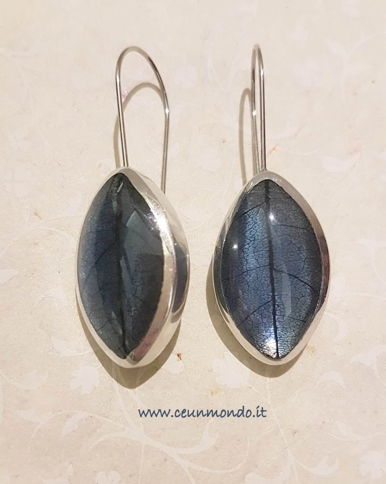 Orecchini pendenti con foglia di mango Blu - Culture Mix