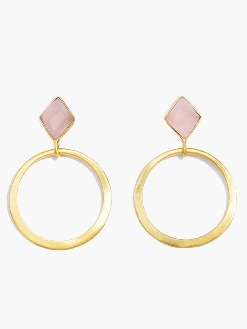 Orecchini lobo, quarzo rosa con cerchio placcati oro, Gallia
