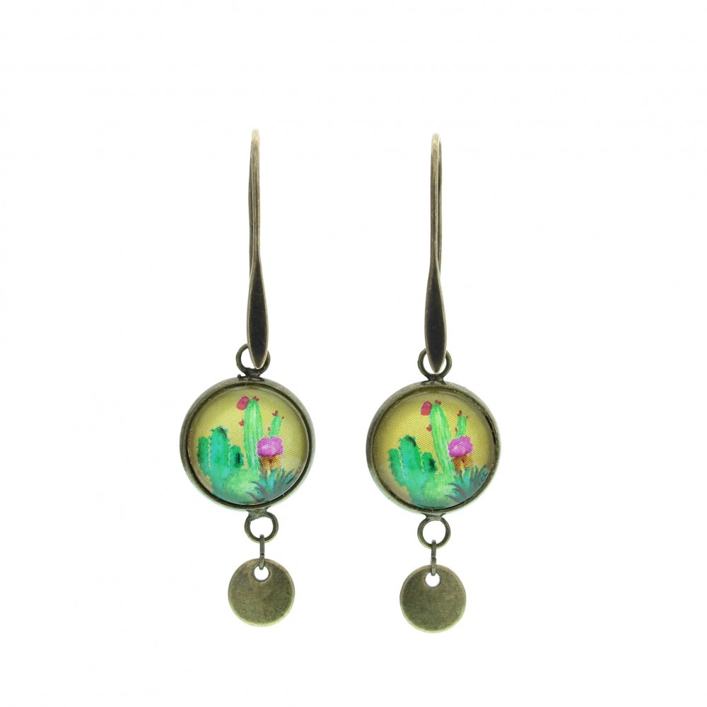 Orecchini lunghi piccoli metallo anticato in verde Cactus - Soul Scope