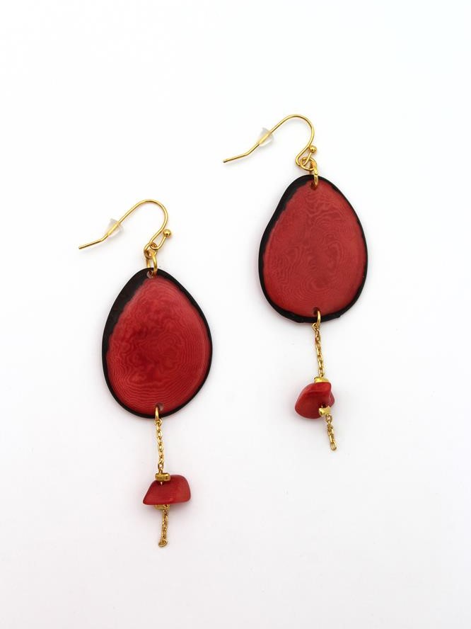 Orecchini dorati con tagua Acquamarina rossi