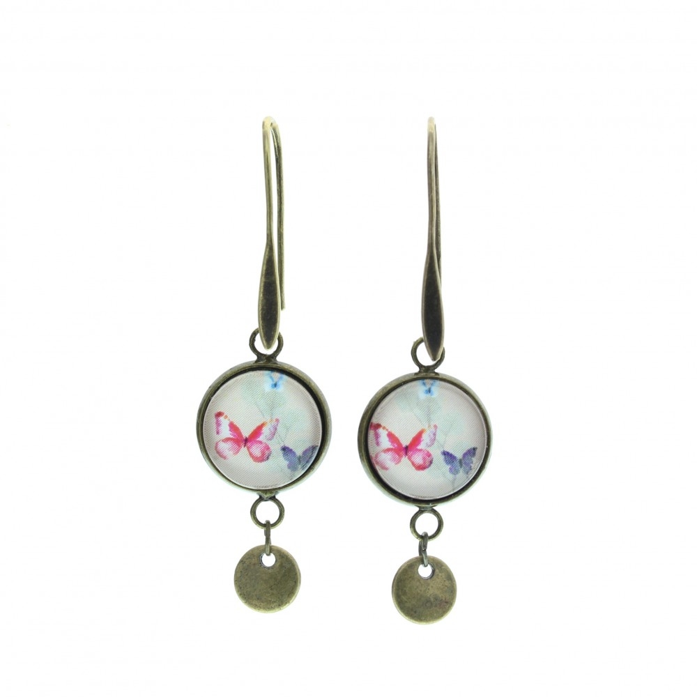 Orecchini lunghi piccoli metallo anticato Farfalle rosa - Soul Scope