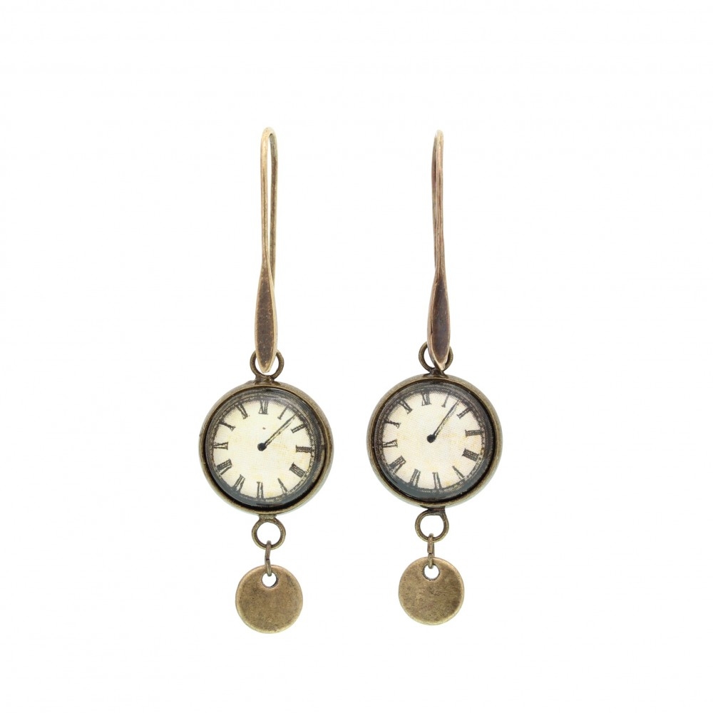 Orecchini lunghi piccoli metallo anticato in avorio Orologio - Soul Scope