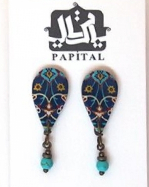 Orecchini mongolfiera in ceramica dipinta - Blu Isfahan- Papital