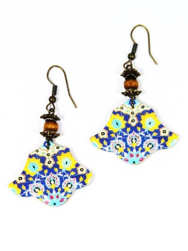 Orecchini in ceramica leggera ventaglio maioliche azzurre Golestan