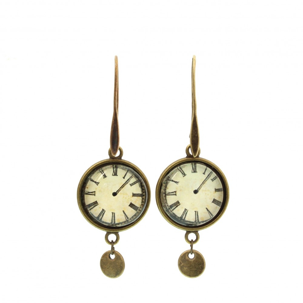 Orecchini lunghi grandi metallo anticato in avorio Orologio - Soul Scope