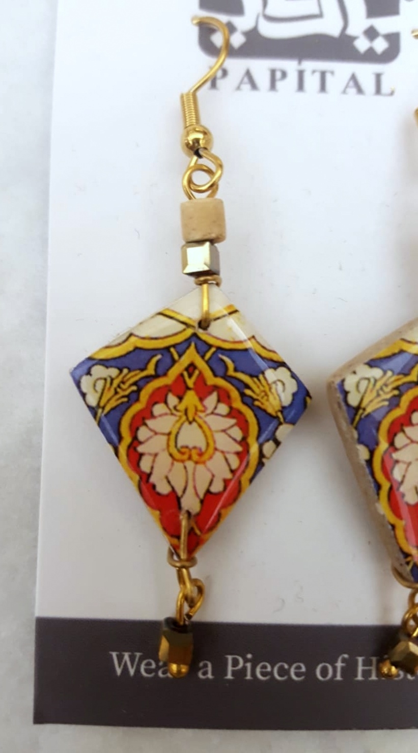 Orecchini pendenti rombo in ceramica dipinta - Rosso -Shaqayeq- Papital