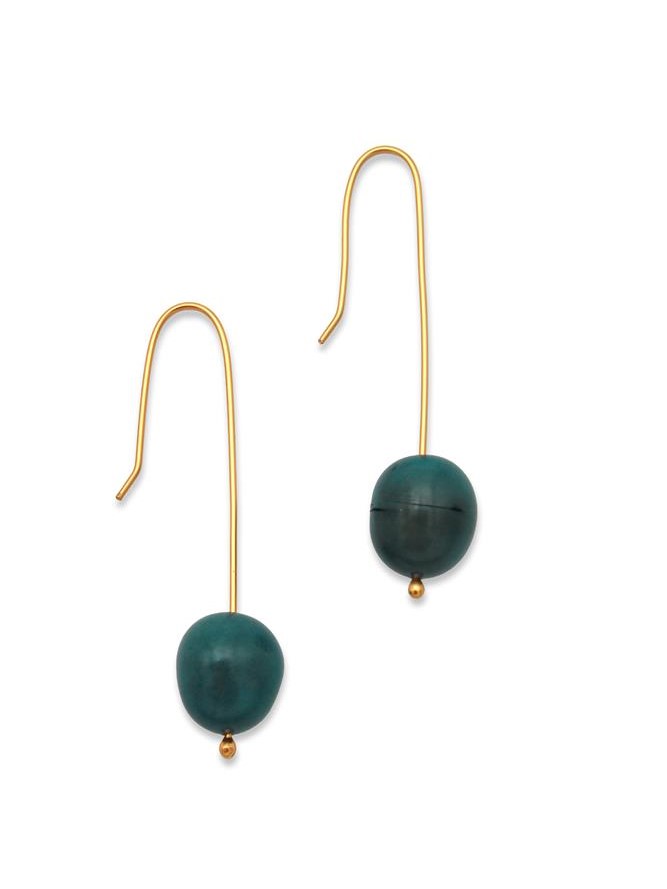 Orecchini dorati con perla di chicon Olimpia Blu. Equosolidale.