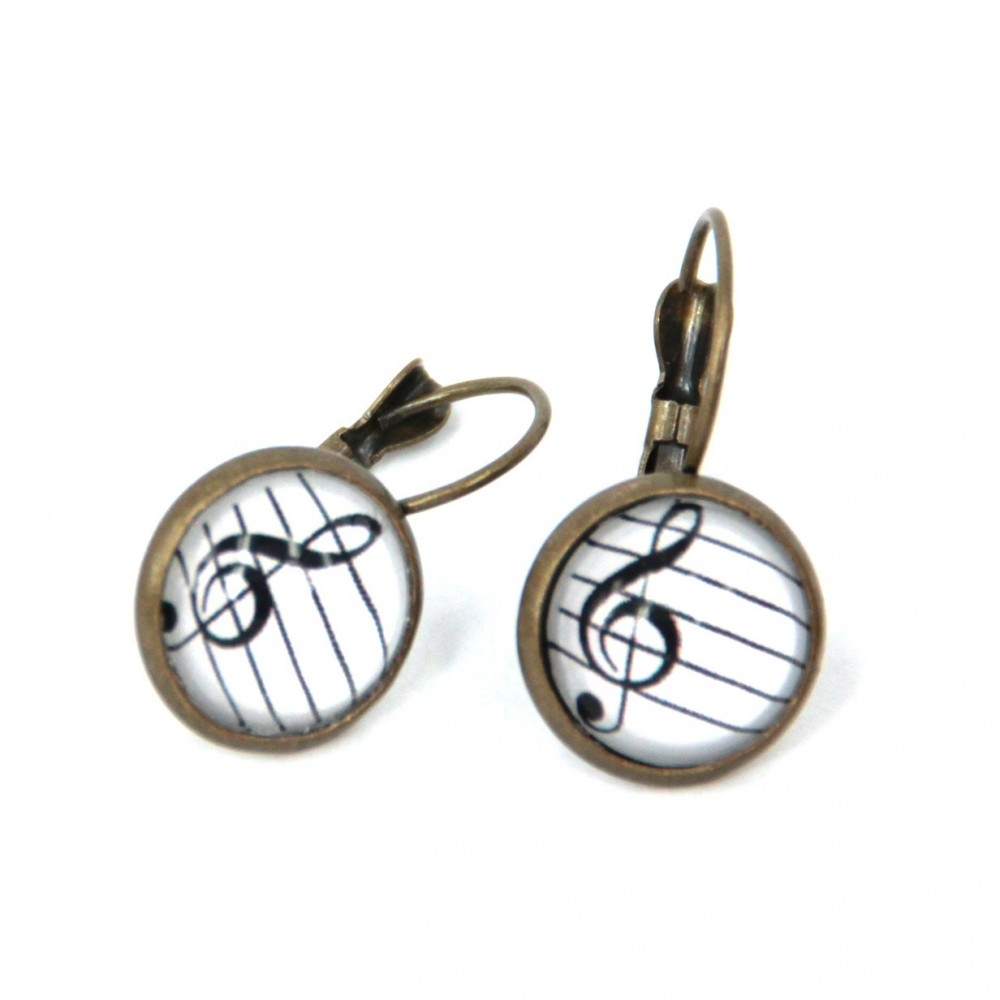 Orecchini piccoli metallo anticato in musica Chiave di violino - Soul Scope