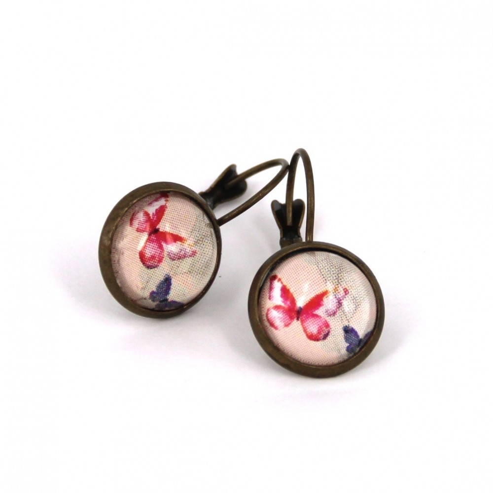 Orecchini piccoli metallo anticato Farfalle rosa - Soul Scope