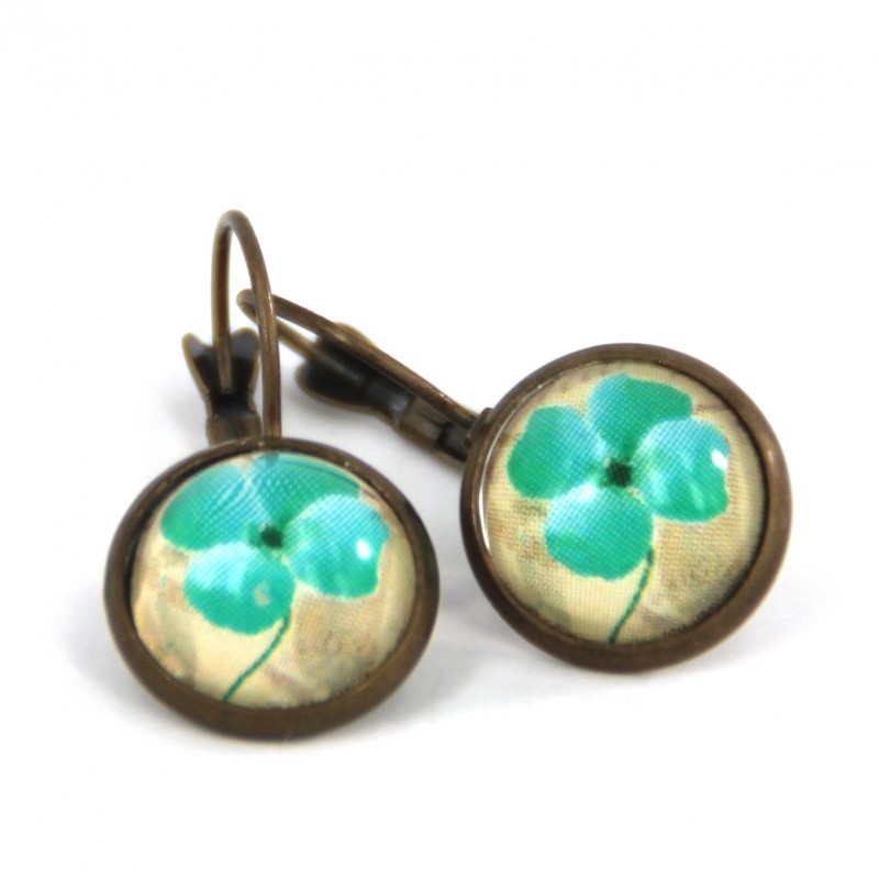 Orecchini piccoli metallo anticato Quadrifoglio turchese - Soul Scope