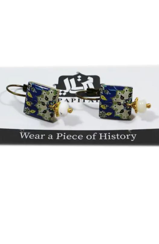 Orecchini quadrati maiolica blu bianchi Firuzè