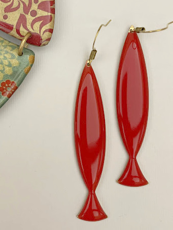 Orecchini rossi lunghi a forma di acciuga Brillabijoux