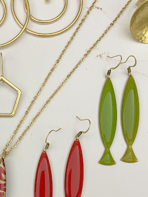 Orecchini verdi lunghi a forma di acciuga Brillabijoux