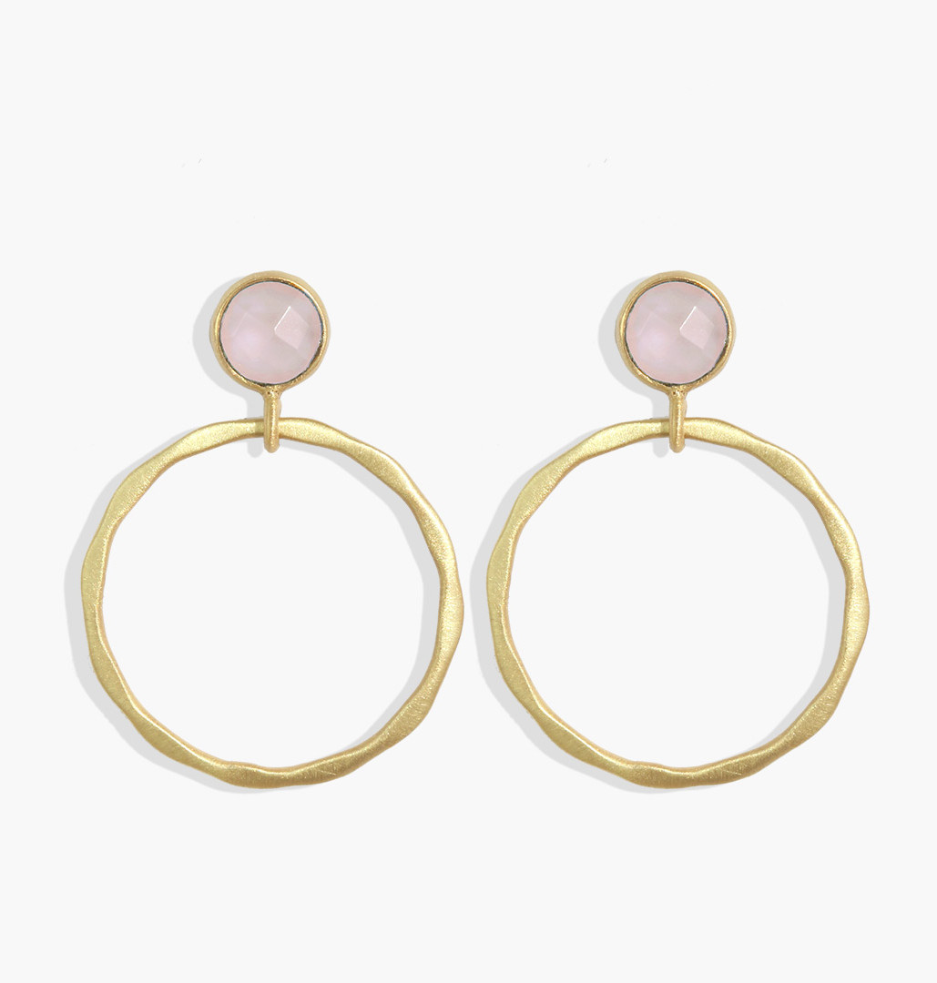 Orecchini con anella a lobo con quarzo rosa