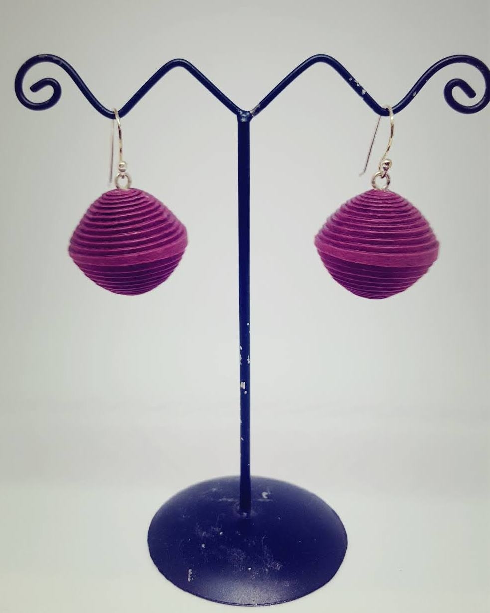Orecchini PEARL in carta di cotone e gancio in argento MAGENTA - Nicitta