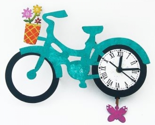 Orologio da parete Bicicletta azzurra con numeri romani e pendolo