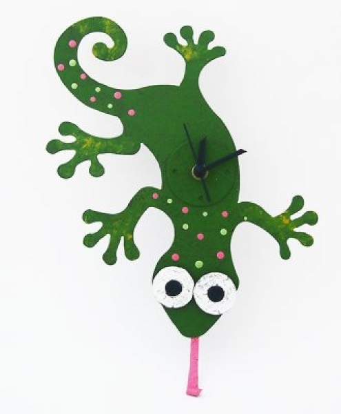 Orologio da parete Geko con lingua a pendolo - Verde
