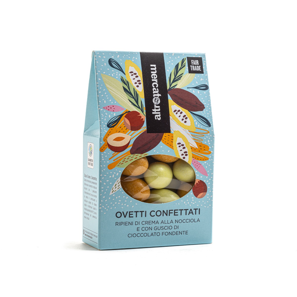 Ovetti di Pasqua confettati, ripieni di crema alla nocciola e ricoperti con cioccolato fondente.