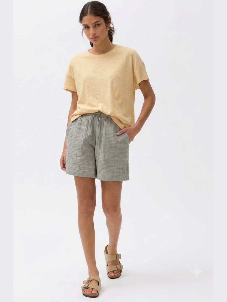 Pantaloncini donna in mussola di cotone Verde salvia