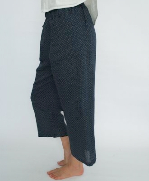 Pantalone in cotone lino modello 3/4 Jade Blu geometrico