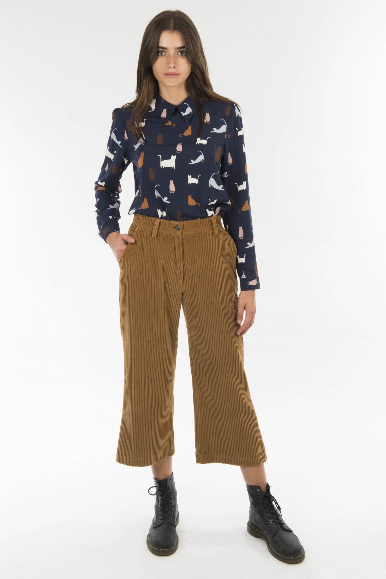 Pantalone cropped a vita alta in velluto Cranach - Cammello - Progetto Quid