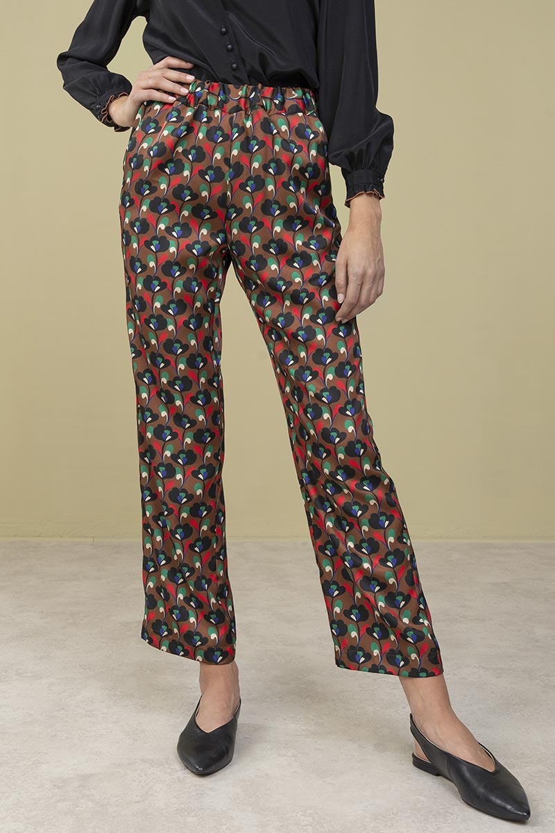 Pantalone dritto fantasia Febo - fantasia decò ruggine nero - Quid