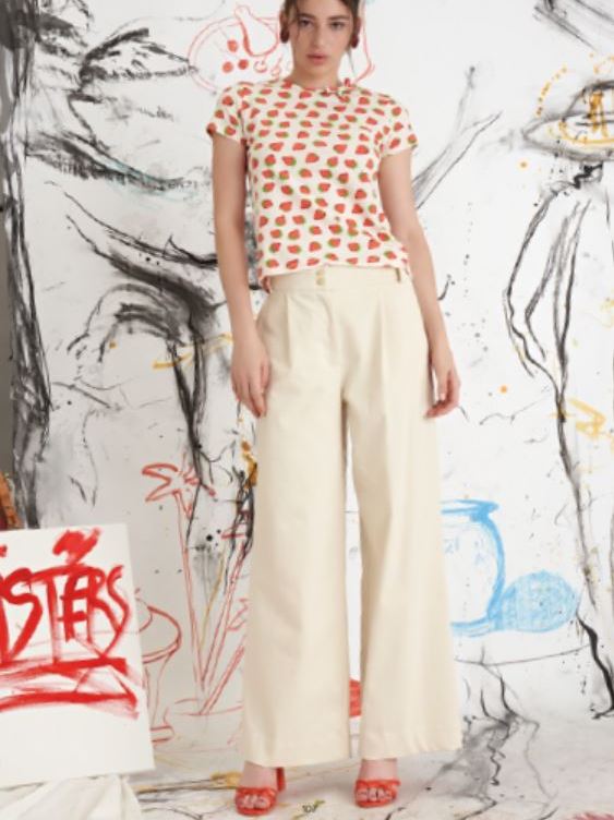 Pantaloni in tessuto denim Onde beige