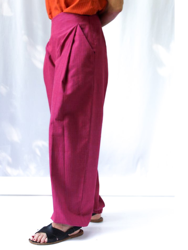 Pantaloni magenta in cotone operato Aika - Trame, equo solidale.